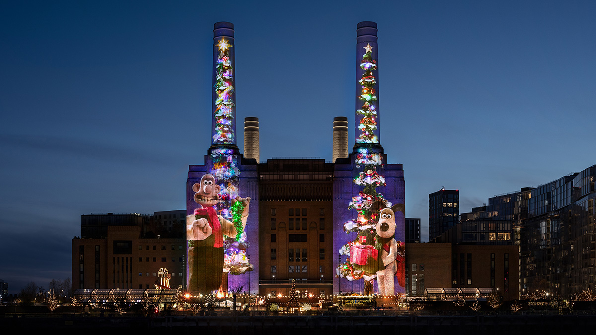 Wallace s Gromit bring Christmas cheer to London’s Battersea Power Station